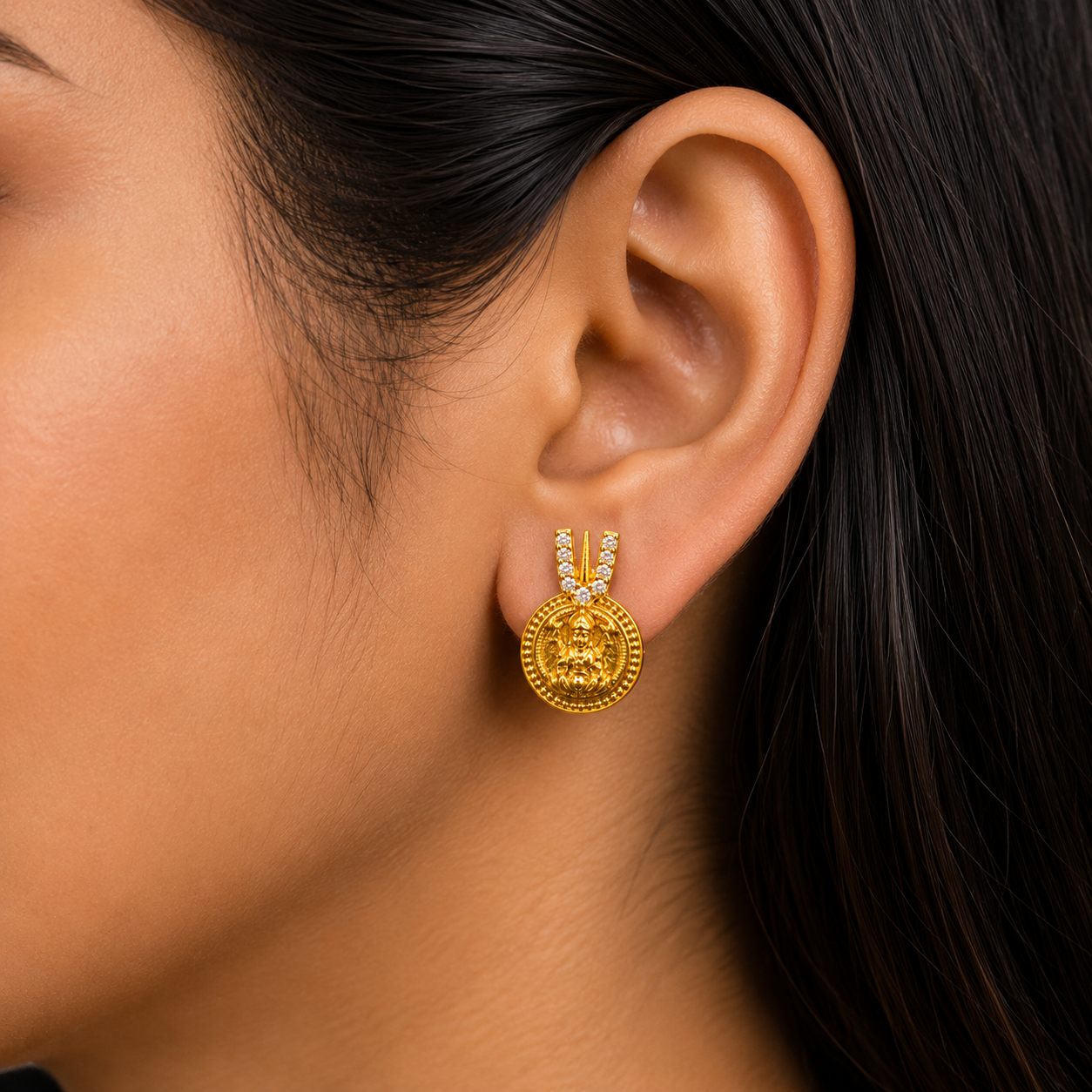 🪷 Lakshmi CZ Medallion Studs - 2.640 GM