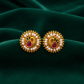 🦚 Ruby Pearl Peacock Studs - 6.030 GM