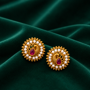 🦚 Ruby Pearl Peacock Studs - 6.030 GM
