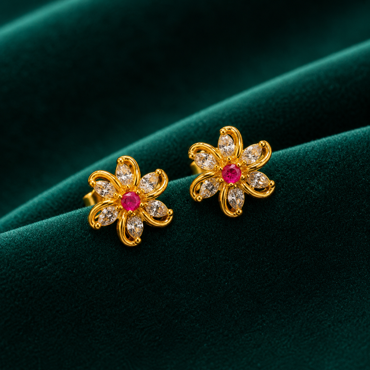 🌸 Ruby Bloom Studs - 4.625 GM
