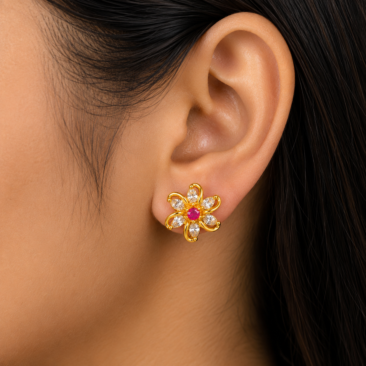 🌸 Ruby Bloom Studs - 4.625 GM