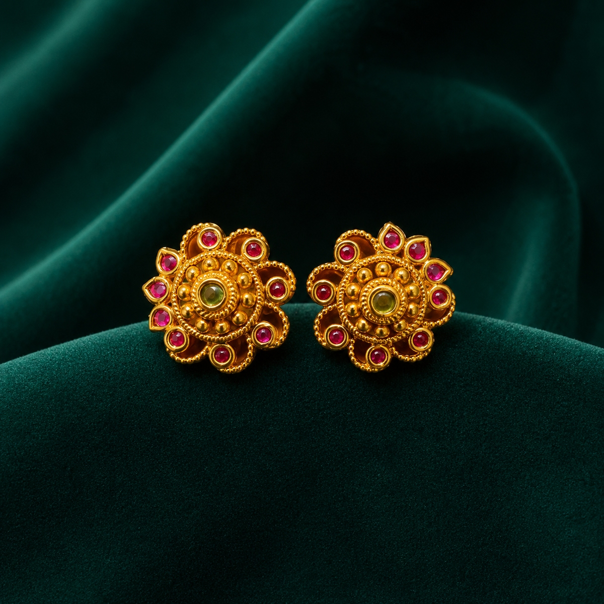 🌸 Ruby Emerald Floral Studs - 5.720 GM