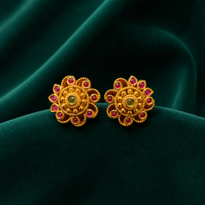 🌸 Ruby Emerald Floral Studs - 5.720 GM