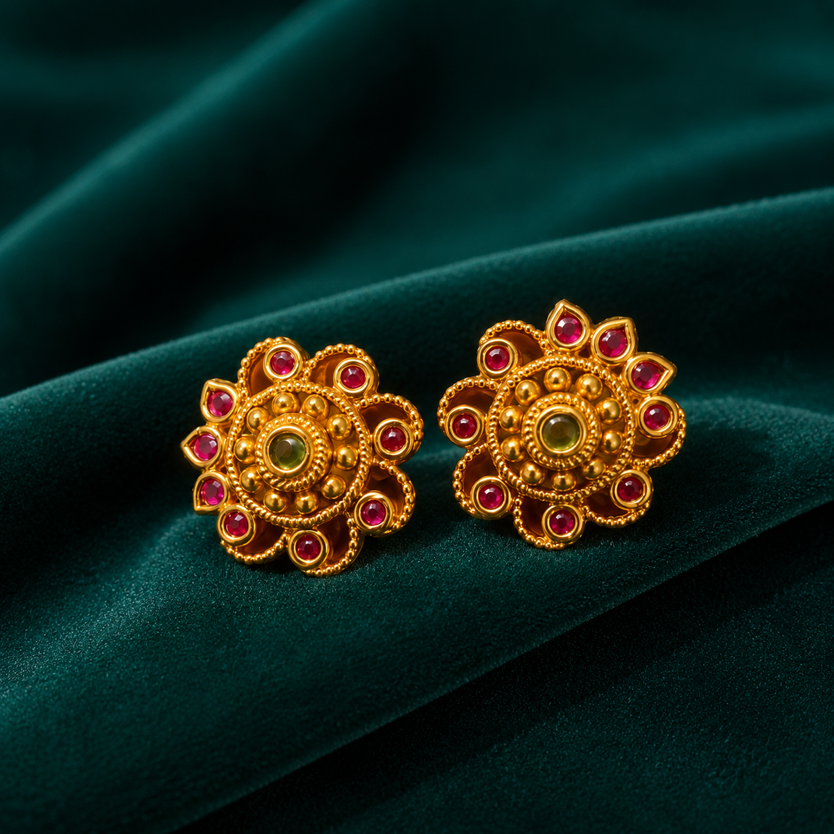 🌸 Ruby Emerald Floral Studs - 5.720 GM