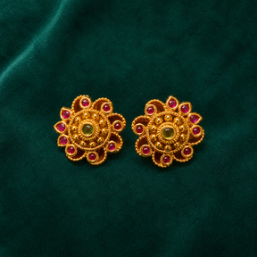 🌸 Ruby Emerald Floral Studs - 5.720 GM