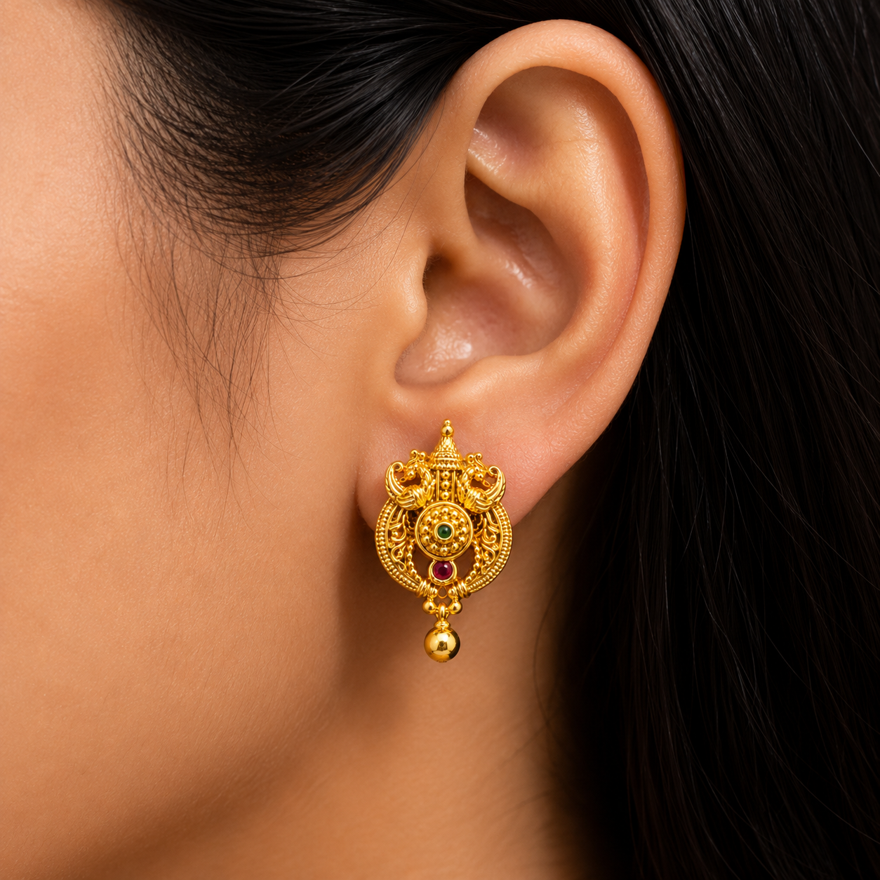 🦚 Temple Peacock Studs - 8.500 GM
