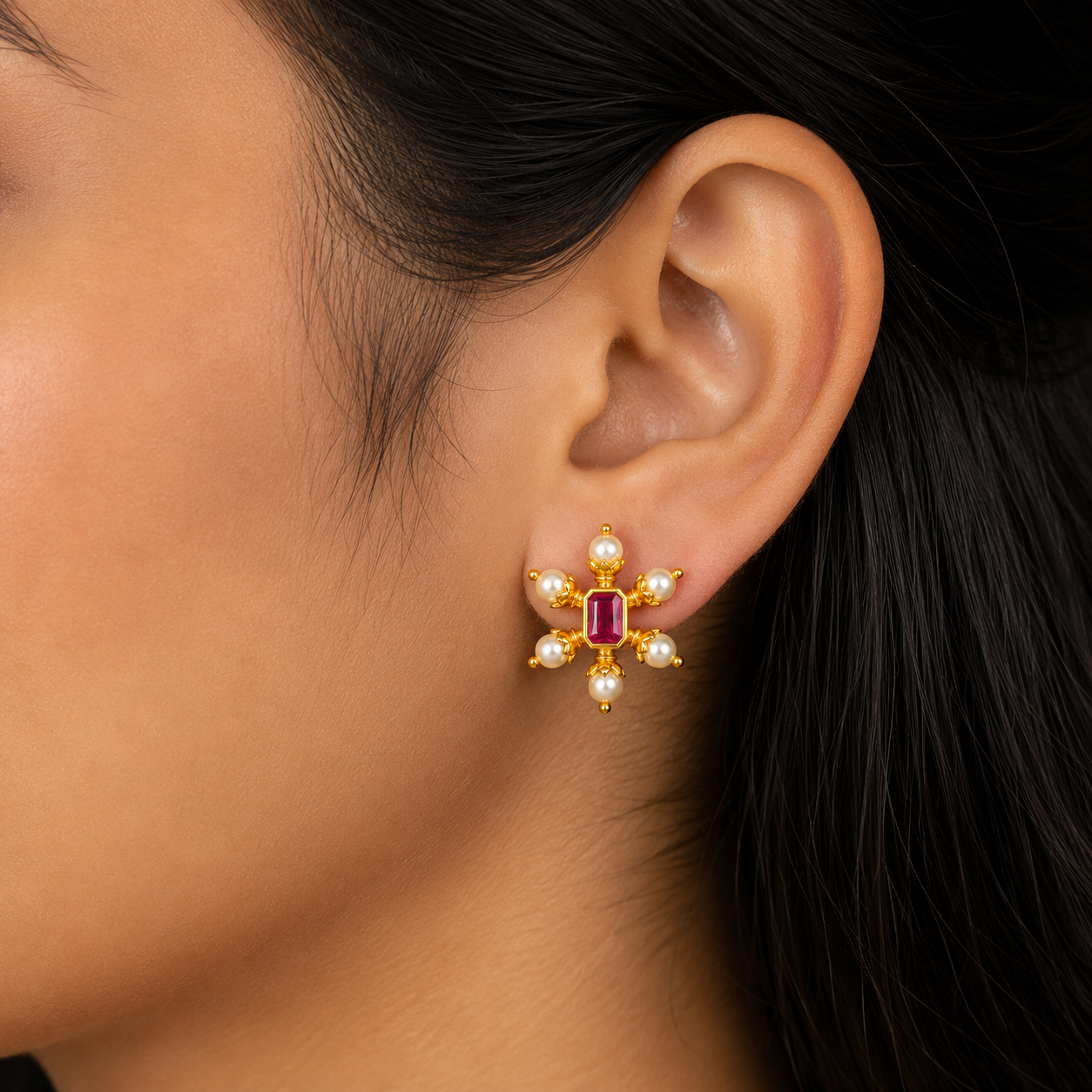 🌺 Ruby Pearl Studs -4.658 GM