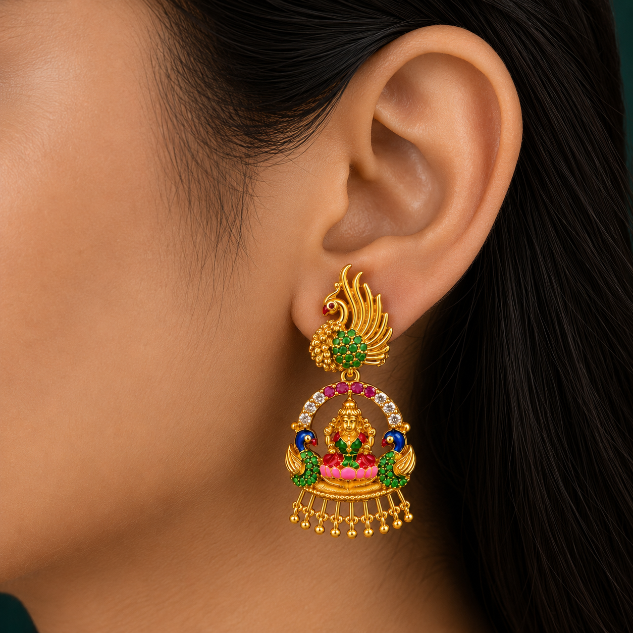 🦚 Lakshmi Peacock Earrings - 7.835 GM