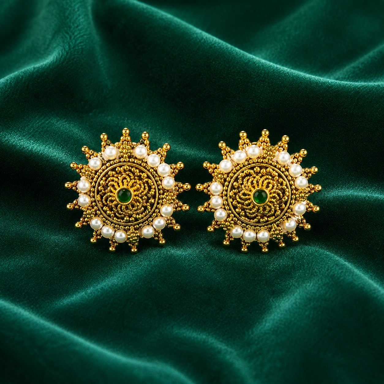 🌞 Emerald Pearl Studs - 8.350 GM