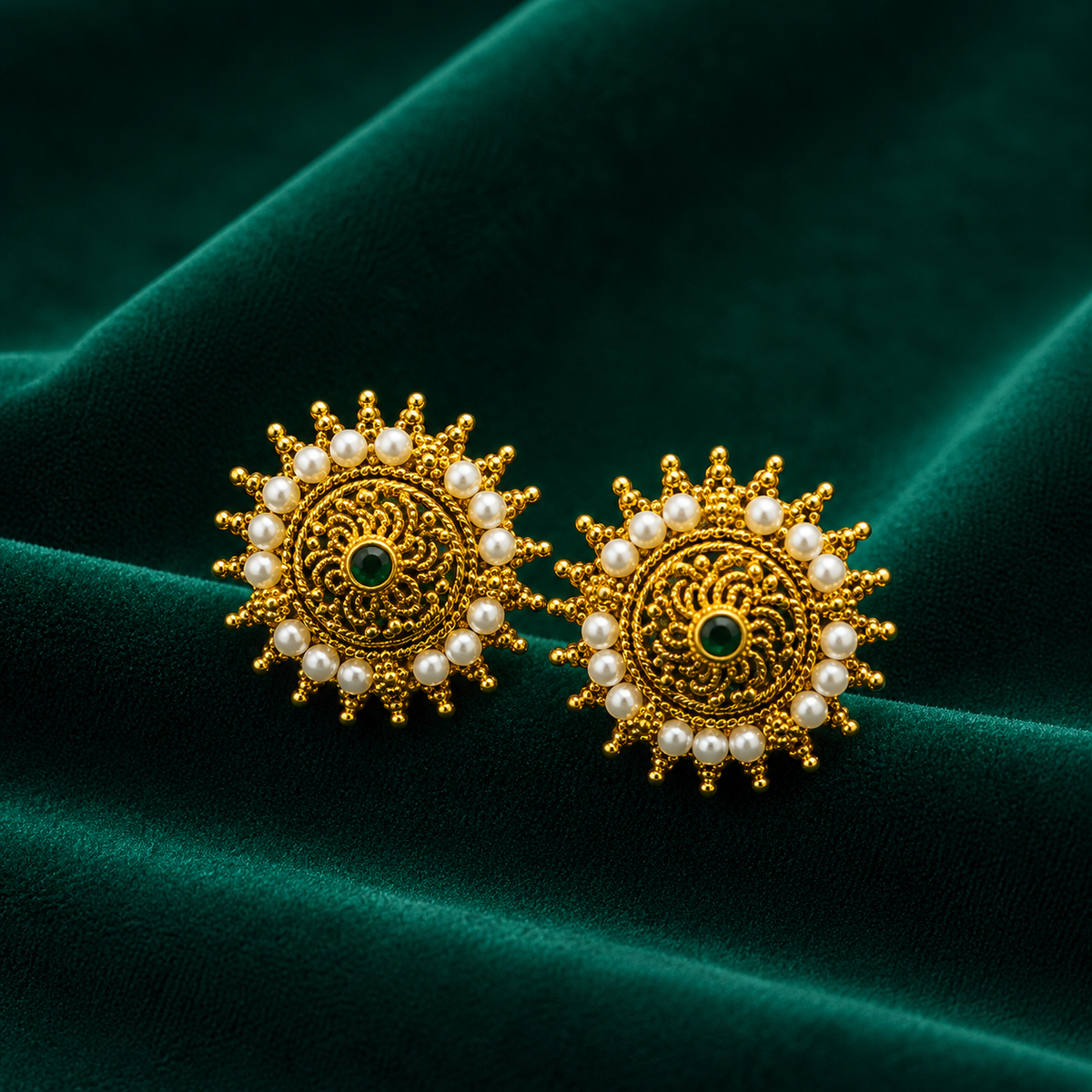 🌞 Emerald Pearl Studs - 8.350 GM