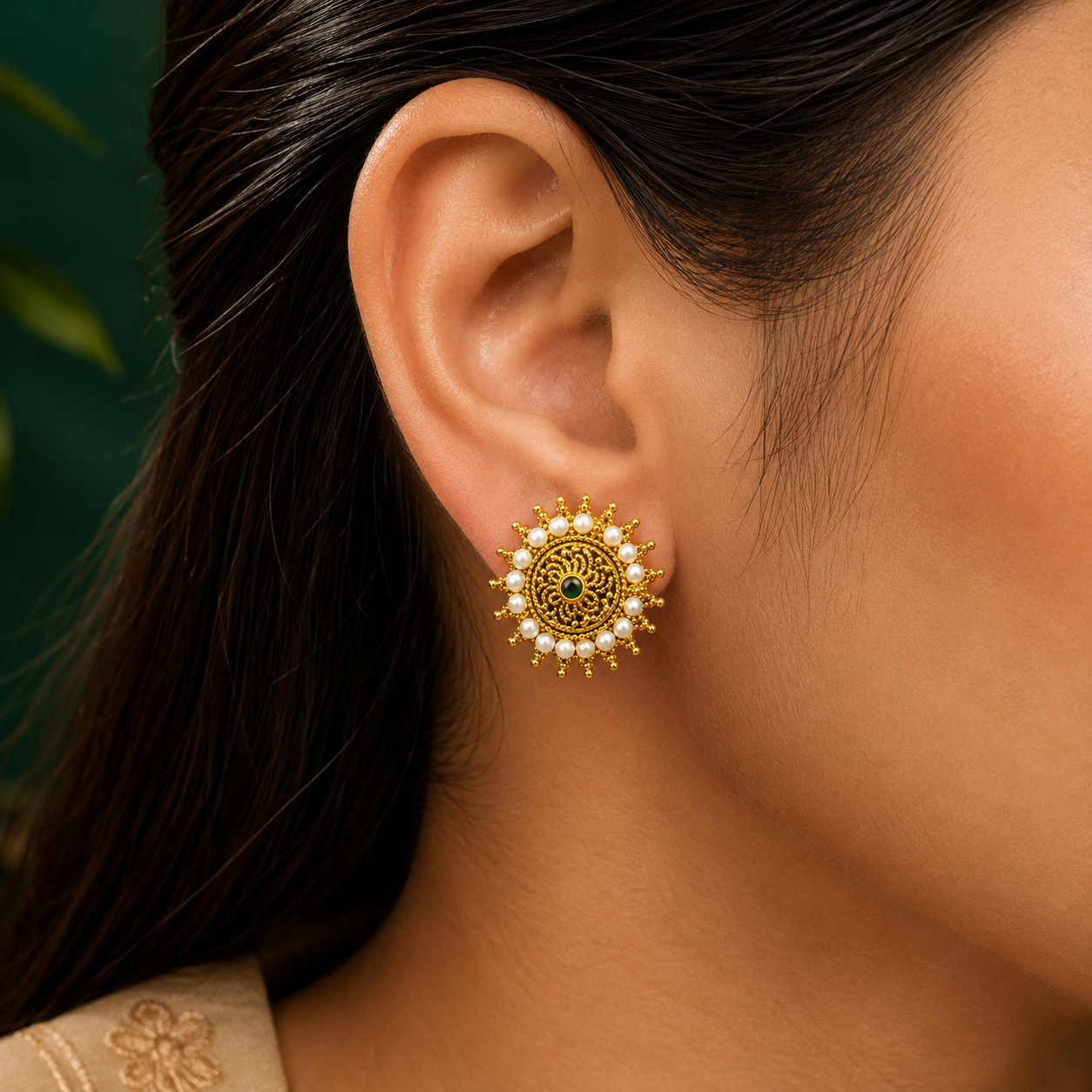 🌞 Emerald Pearl Studs - 8.350 GM