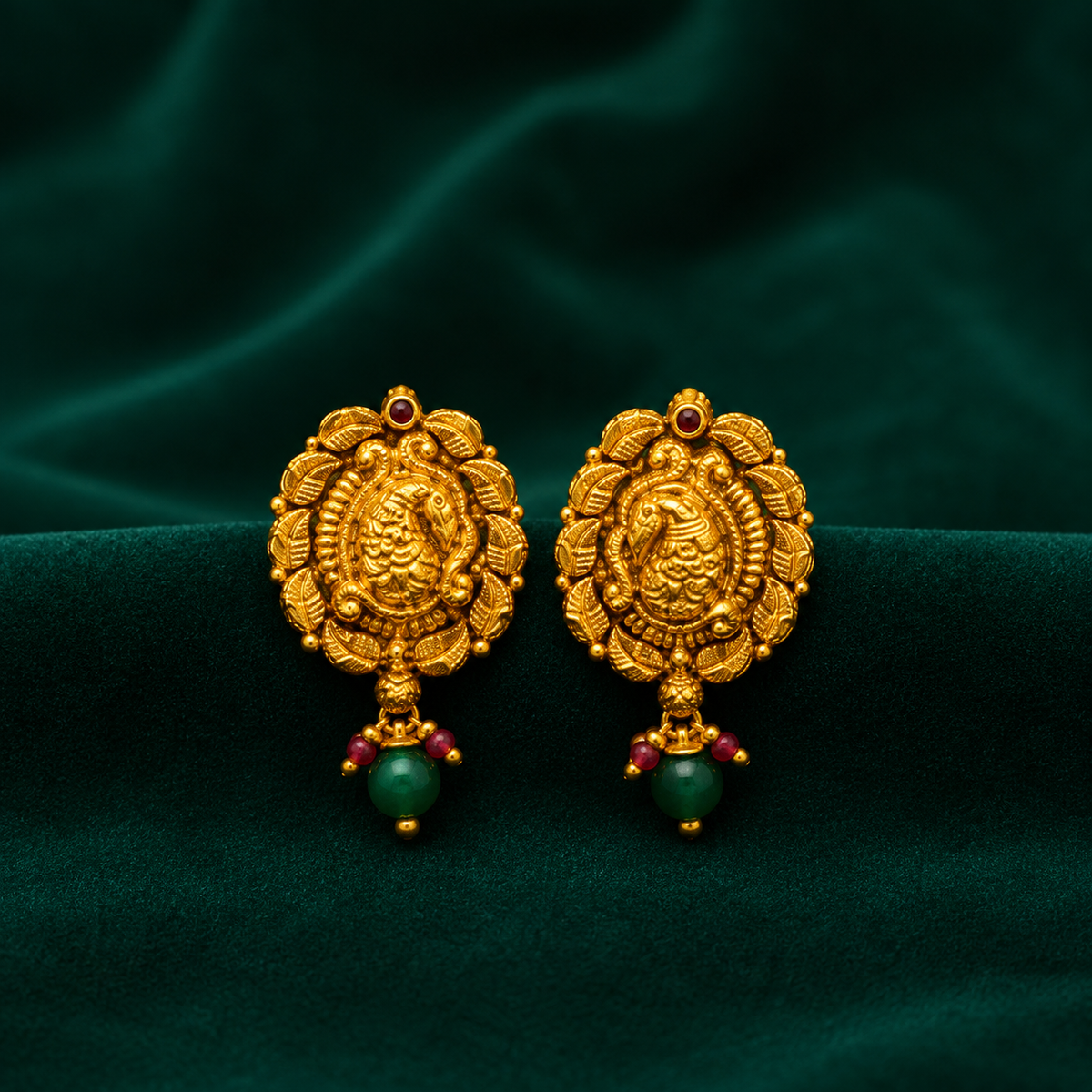 🦚 Peacock Temple Studs - 7.322 GM