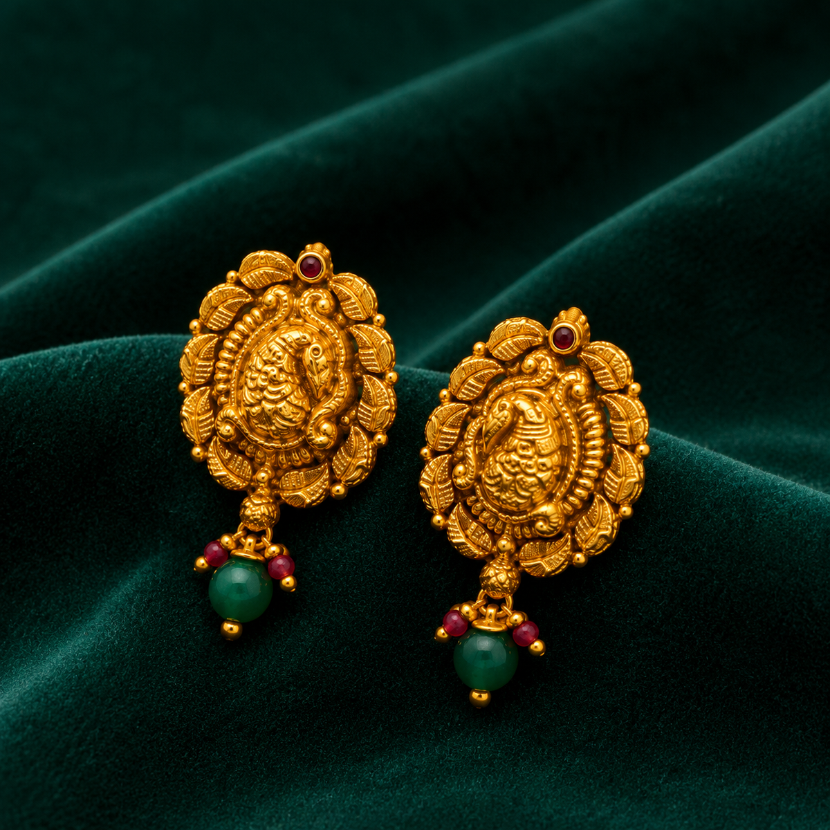 🦚 Peacock Temple Studs - 7.322 GM