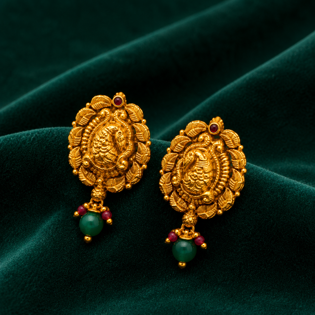 🦚 Peacock Temple Studs - 7.322 GM