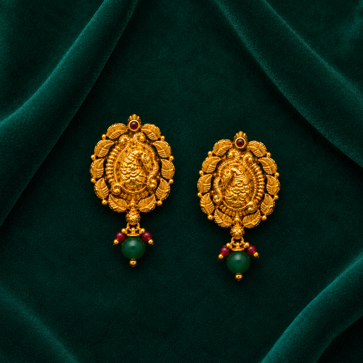 🦚 Peacock Temple Studs - 7.322 GM