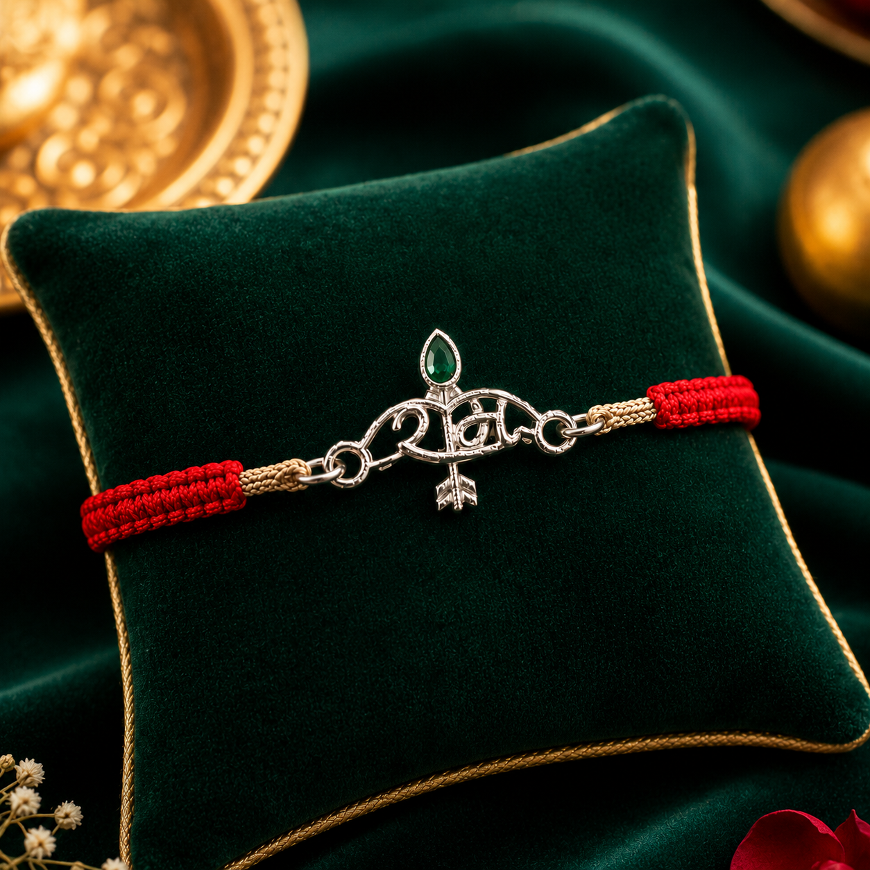 💚 Emerald Initial G Silver Rakhi
