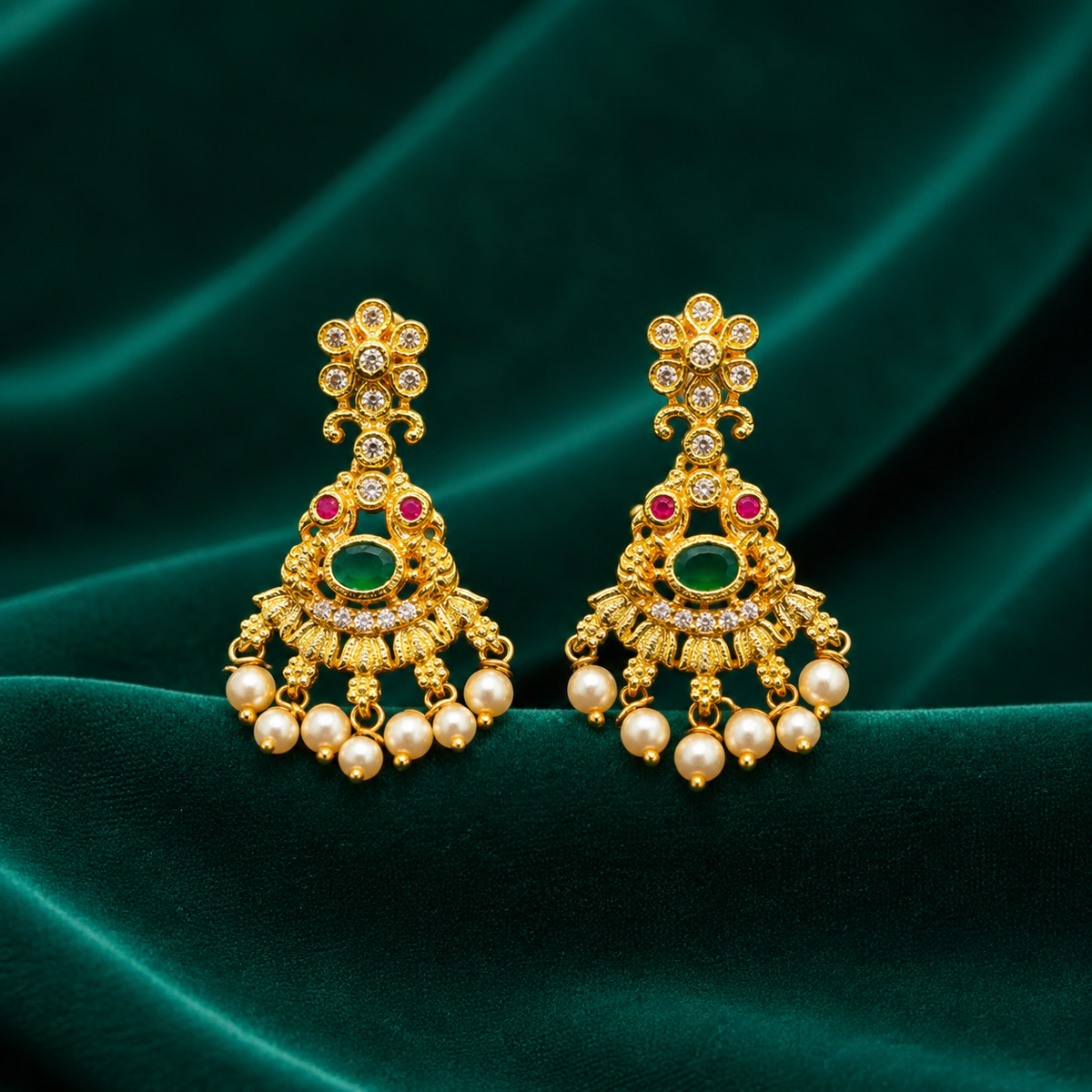✨ Emerald Pearl Chandbali Earrings -7.980GM