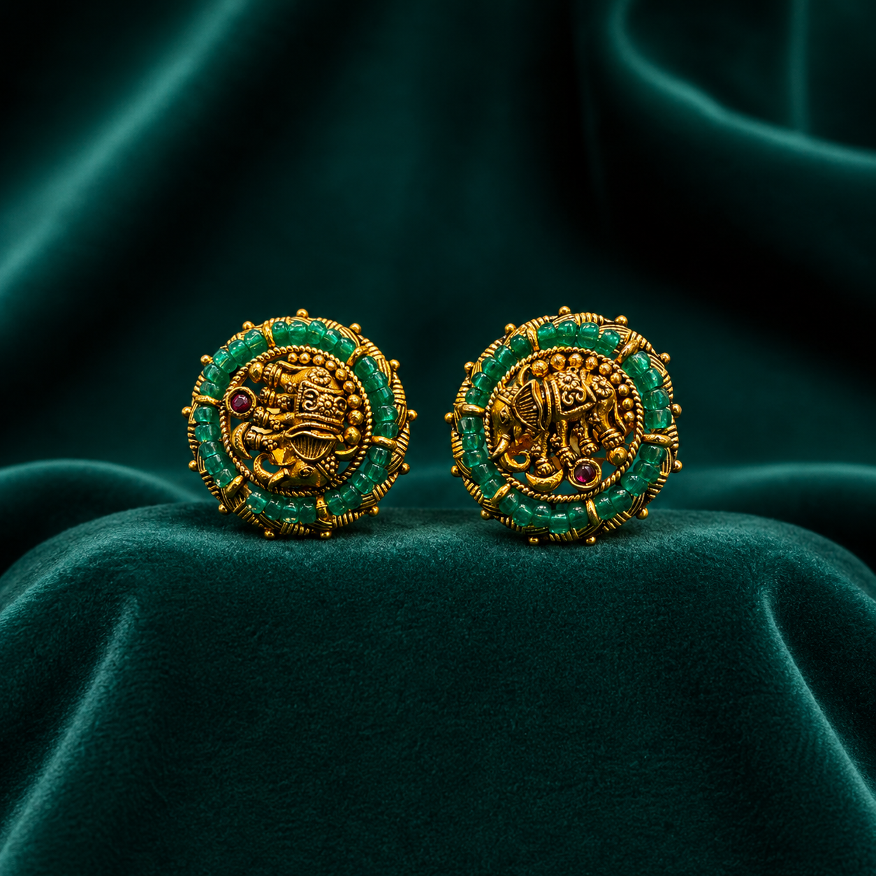 🐘 Maragatha Ganesha Studs -7.970GM