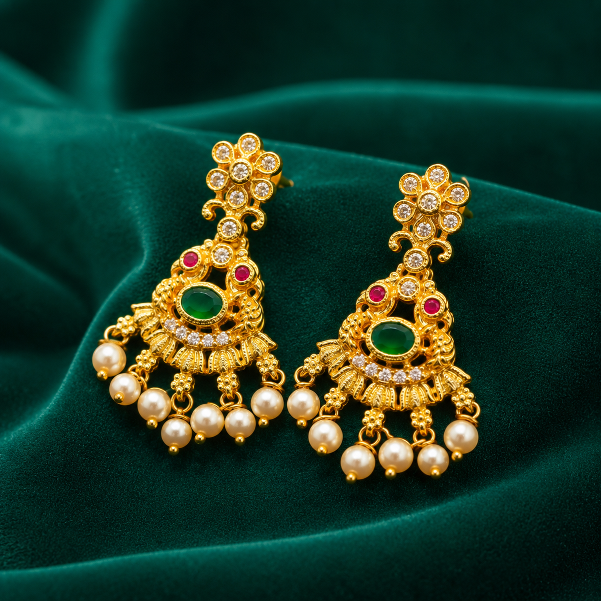 ✨ Emerald Pearl Chandbali Earrings -7.980GM