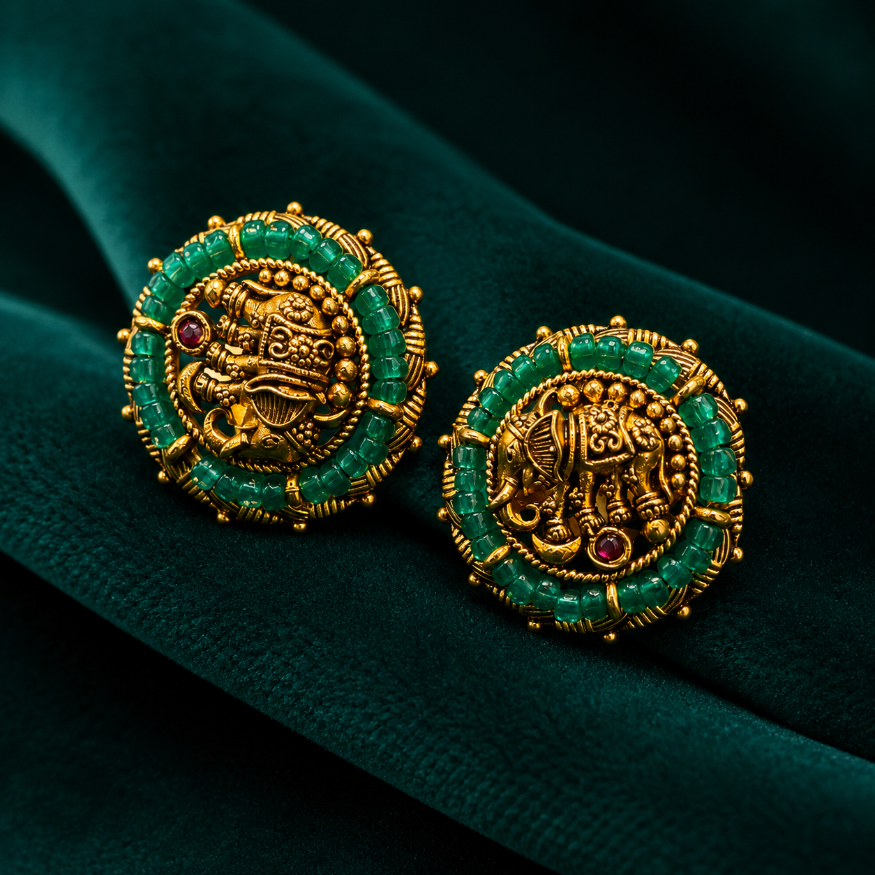 🐘 Maragatha Ganesha Studs -7.970GM