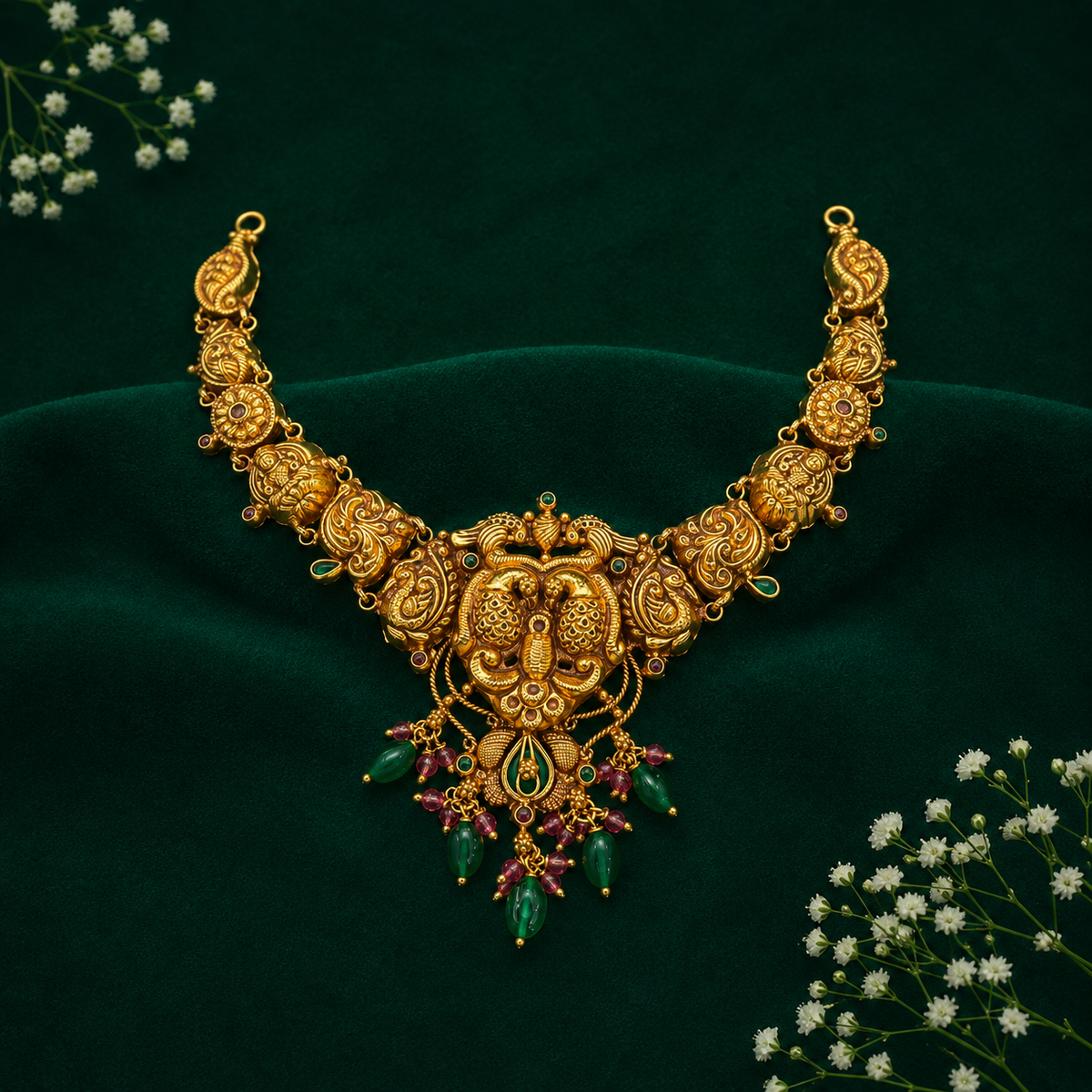 🦚 Peacock Temple Necklace - 24.450GM