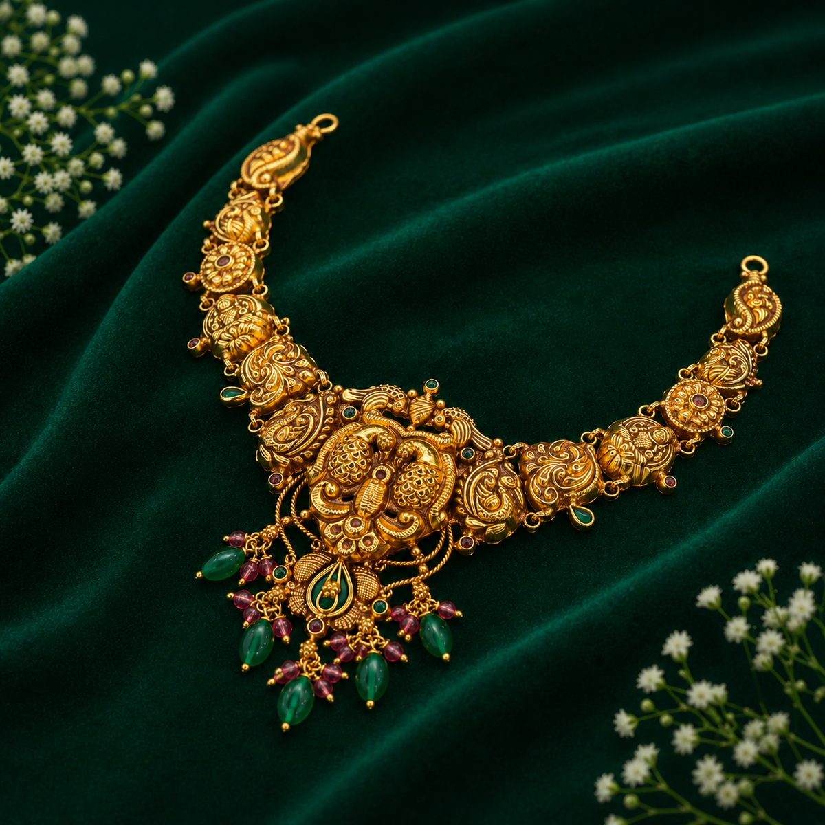 🦚 Peacock Temple Necklace - 24.450GM