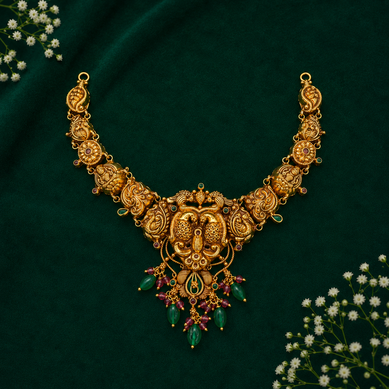 🦚 Peacock Temple Necklace - 24.450GM