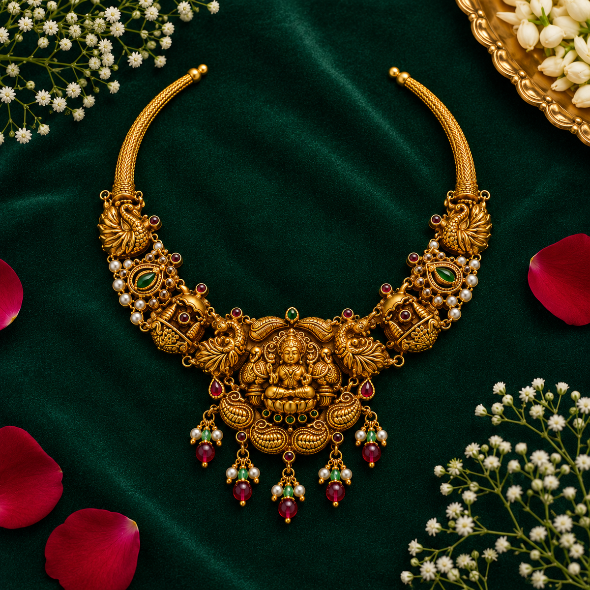 🪷 Lakshmi Peacock Necklace -31.00GM