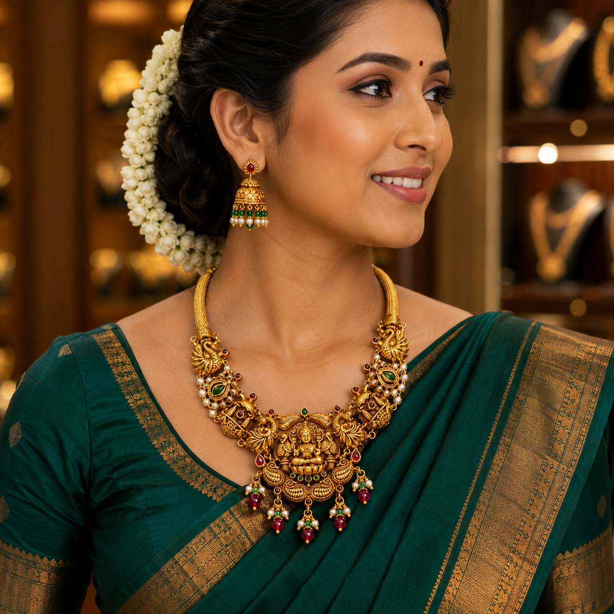🪷 Lakshmi Peacock Necklace -31.00GM