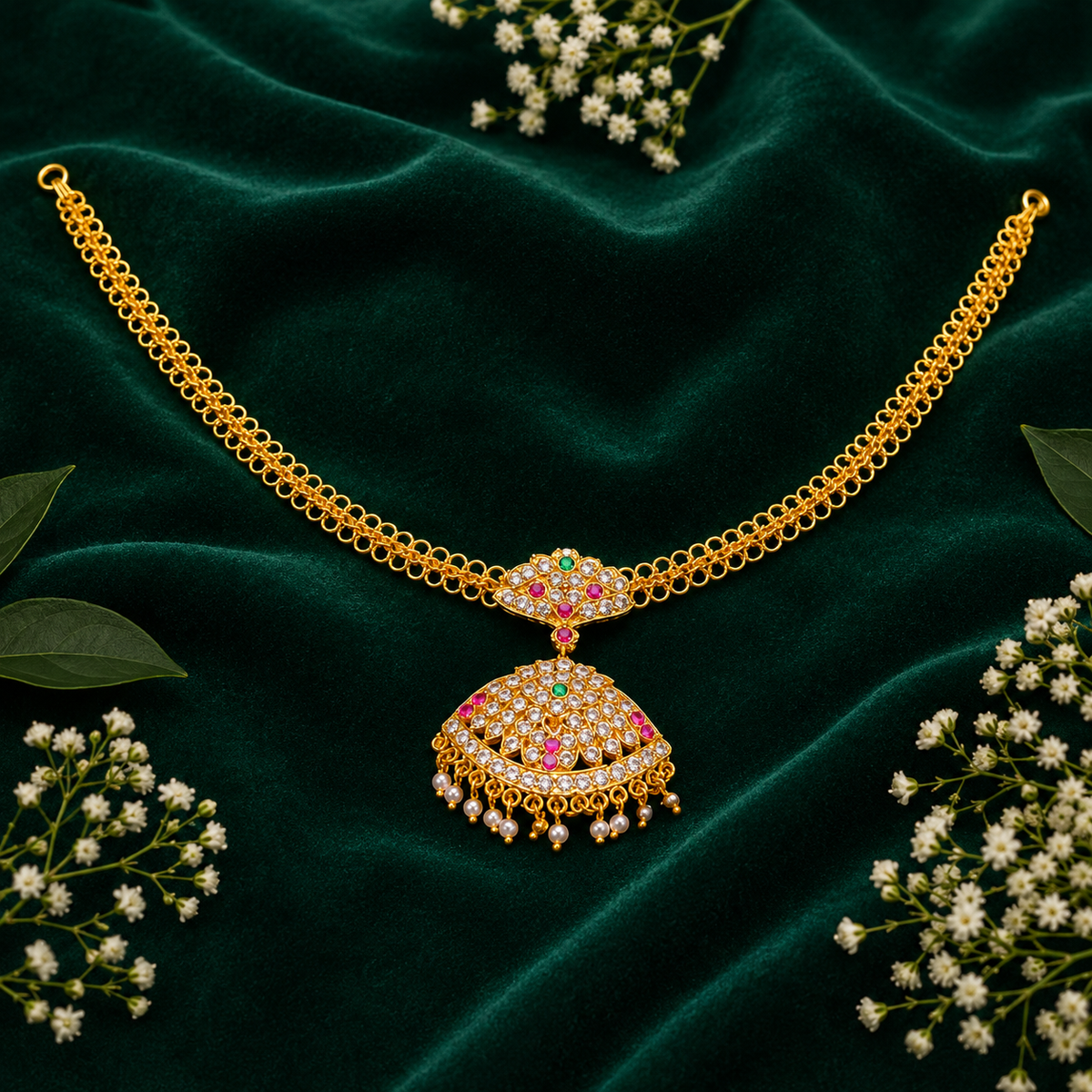 ✨ CZ Jhumka Pendant Necklace -32.030GM