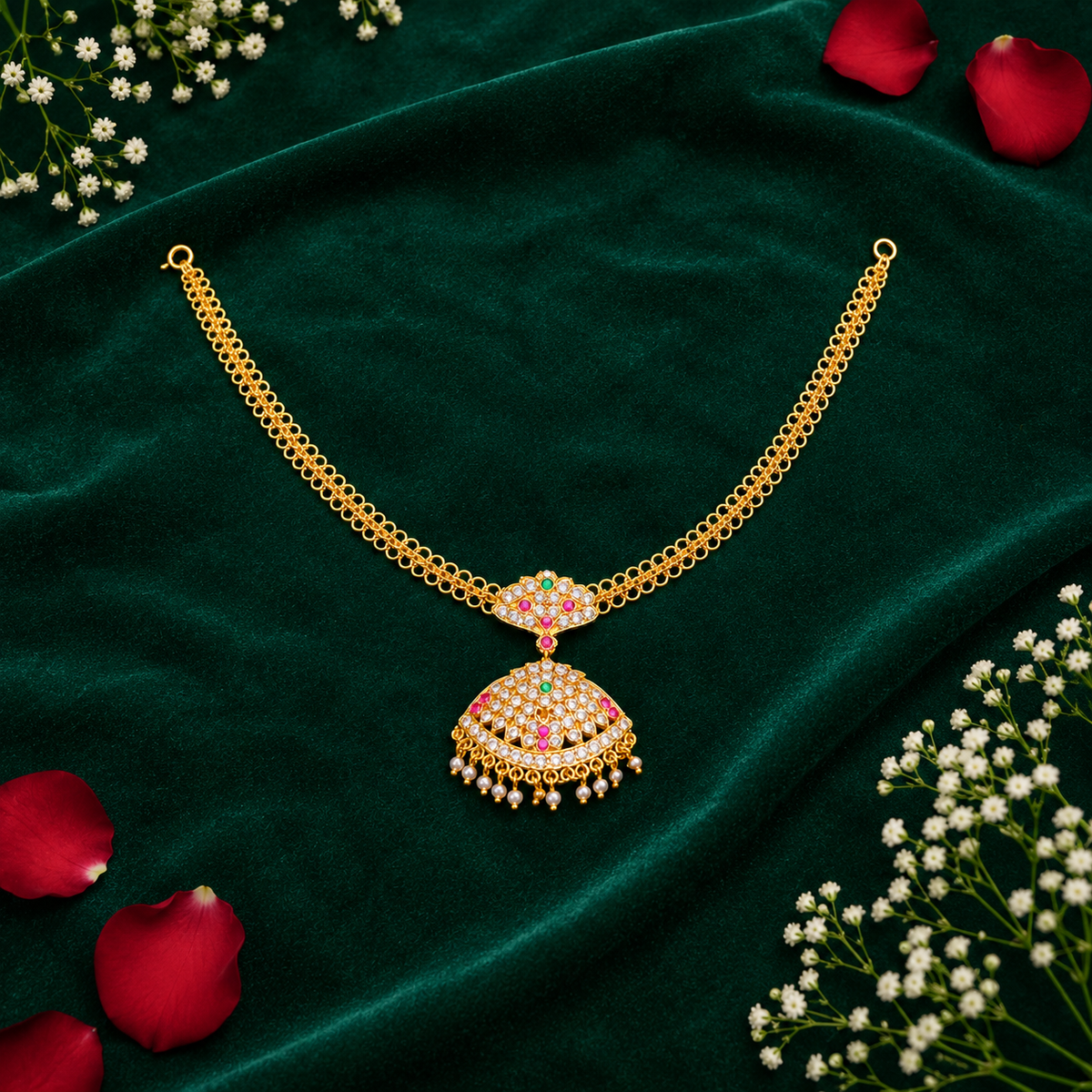 ✨ CZ Jhumka Pendant Necklace -32.030GM