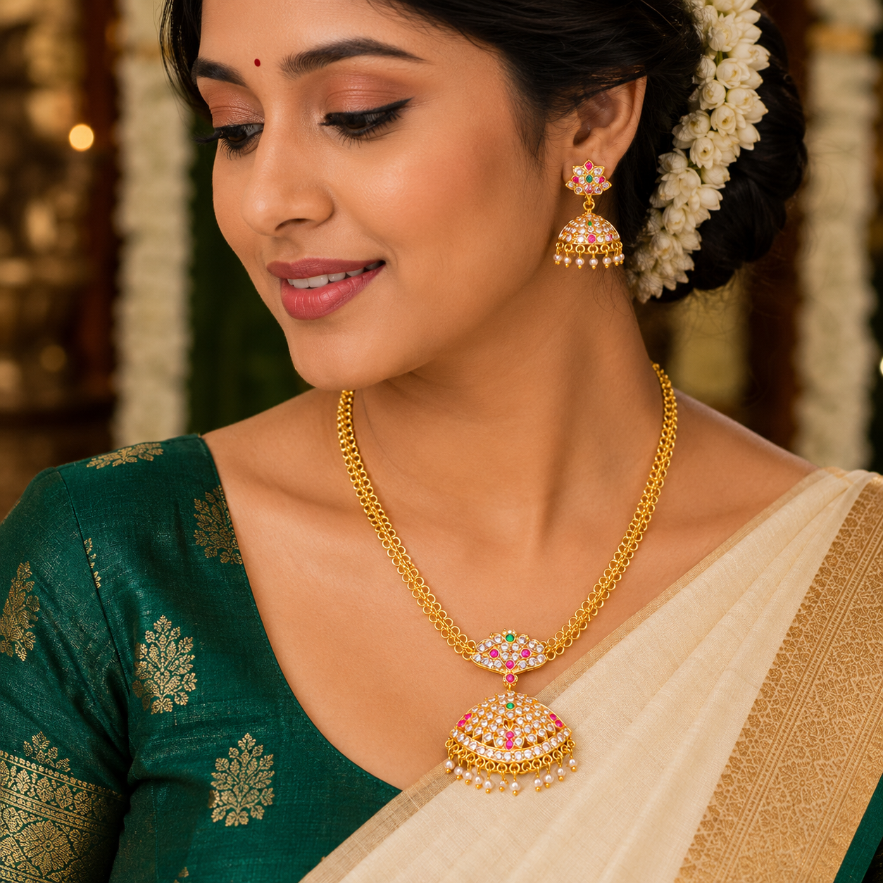 ✨ CZ Jhumka Pendant Necklace -32.030GM