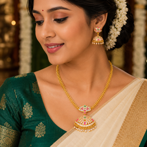 ✨ CZ Jhumka Pendant Necklace -32.030GM