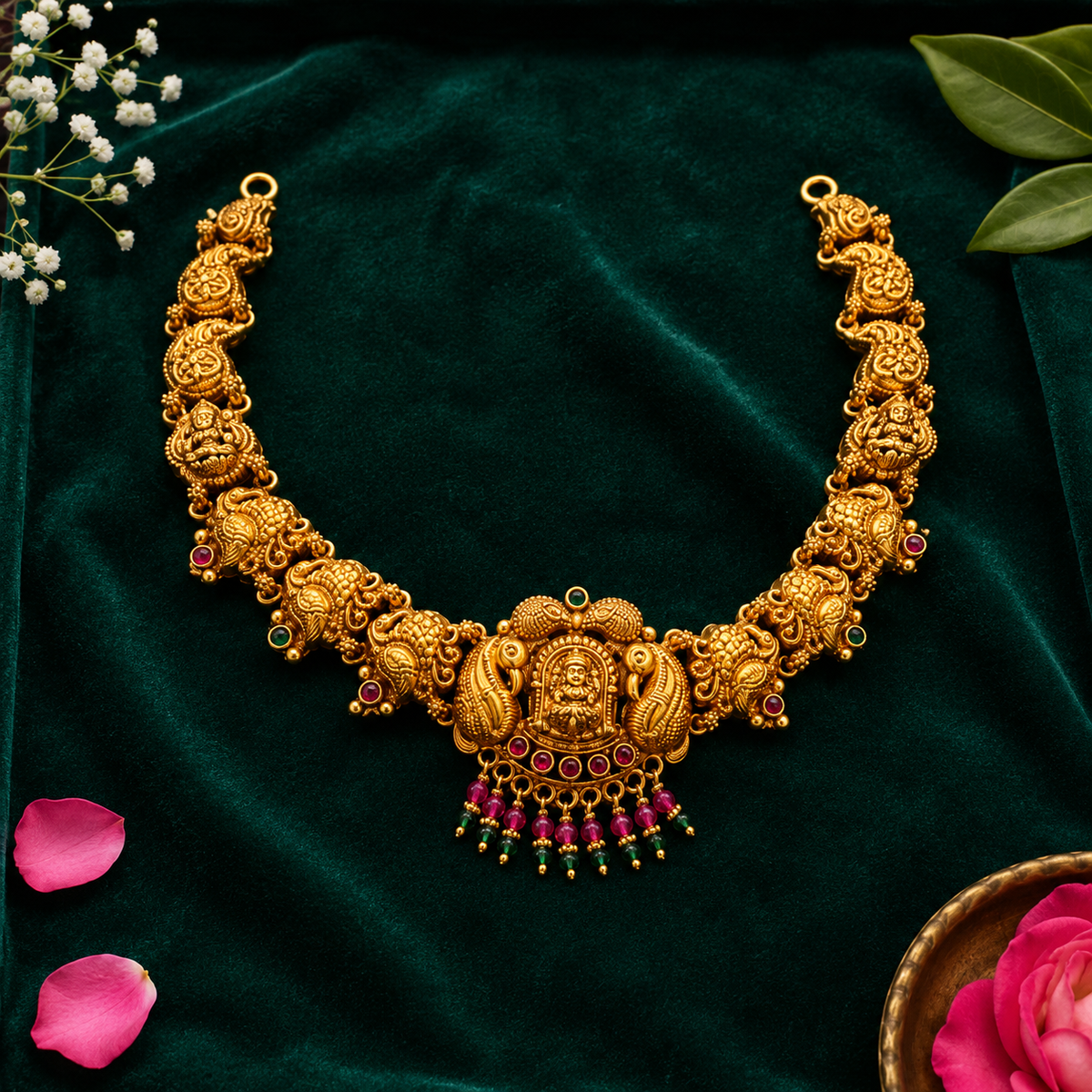 👑 Sharadambika Lakshmi Peacock Necklace - 20.980GM