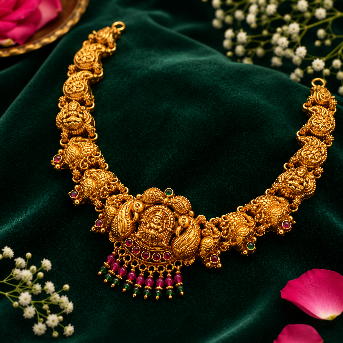 👑 Sharadambika Lakshmi Peacock Necklace - 20.980GM