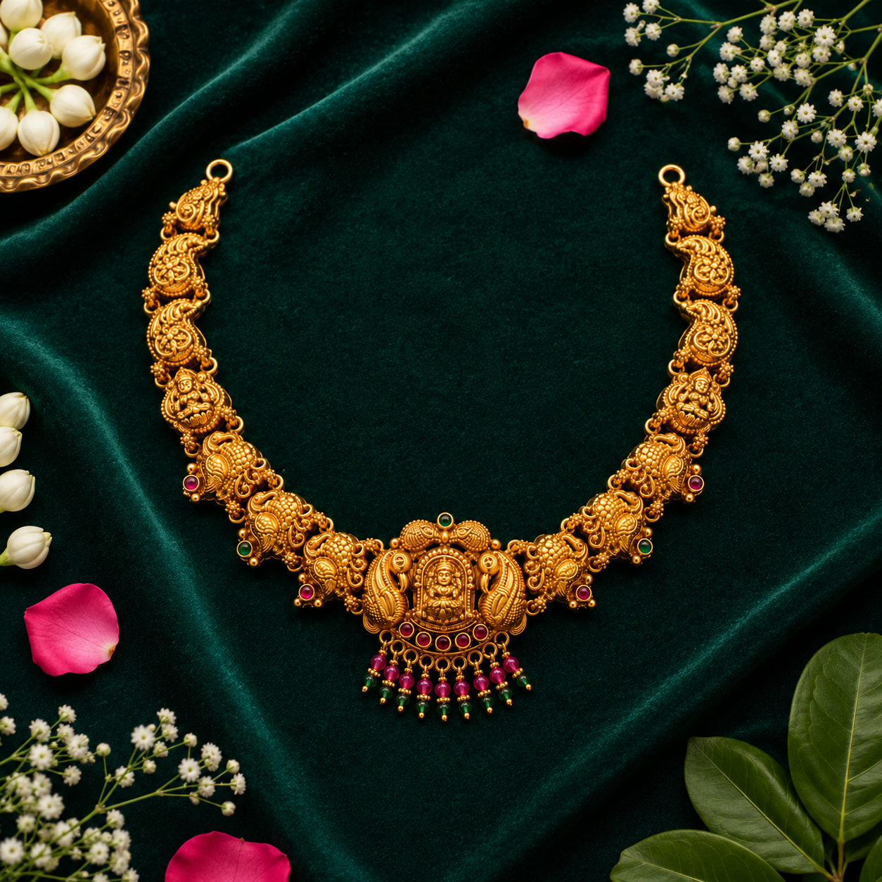 👑 Sharadambika Lakshmi Peacock Necklace - 20.980GM