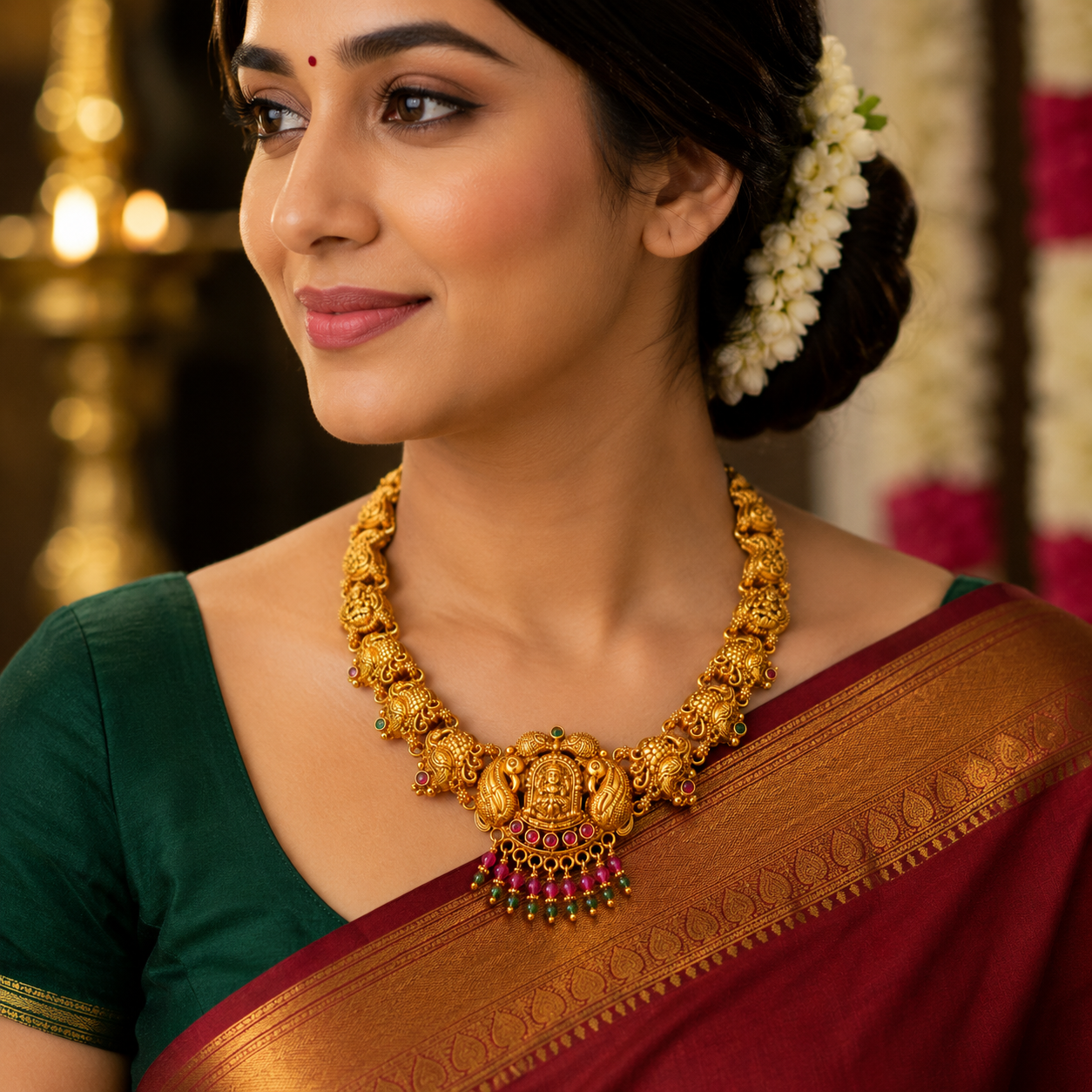 👑 Sharadambika Lakshmi Peacock Necklace - 20.980GM