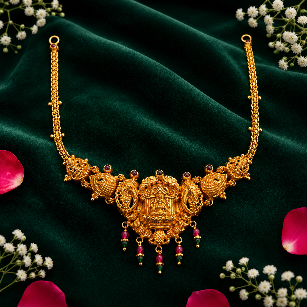 🦢 Padmakamala Lakshmi Temple Necklace - 11.135GM