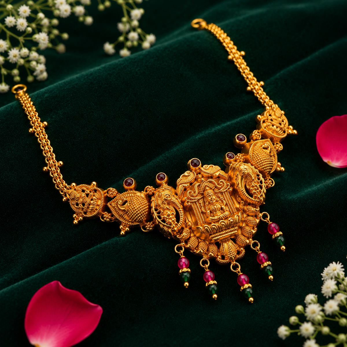 🦢 Padmakamala Lakshmi Temple Necklace - 11.135GM