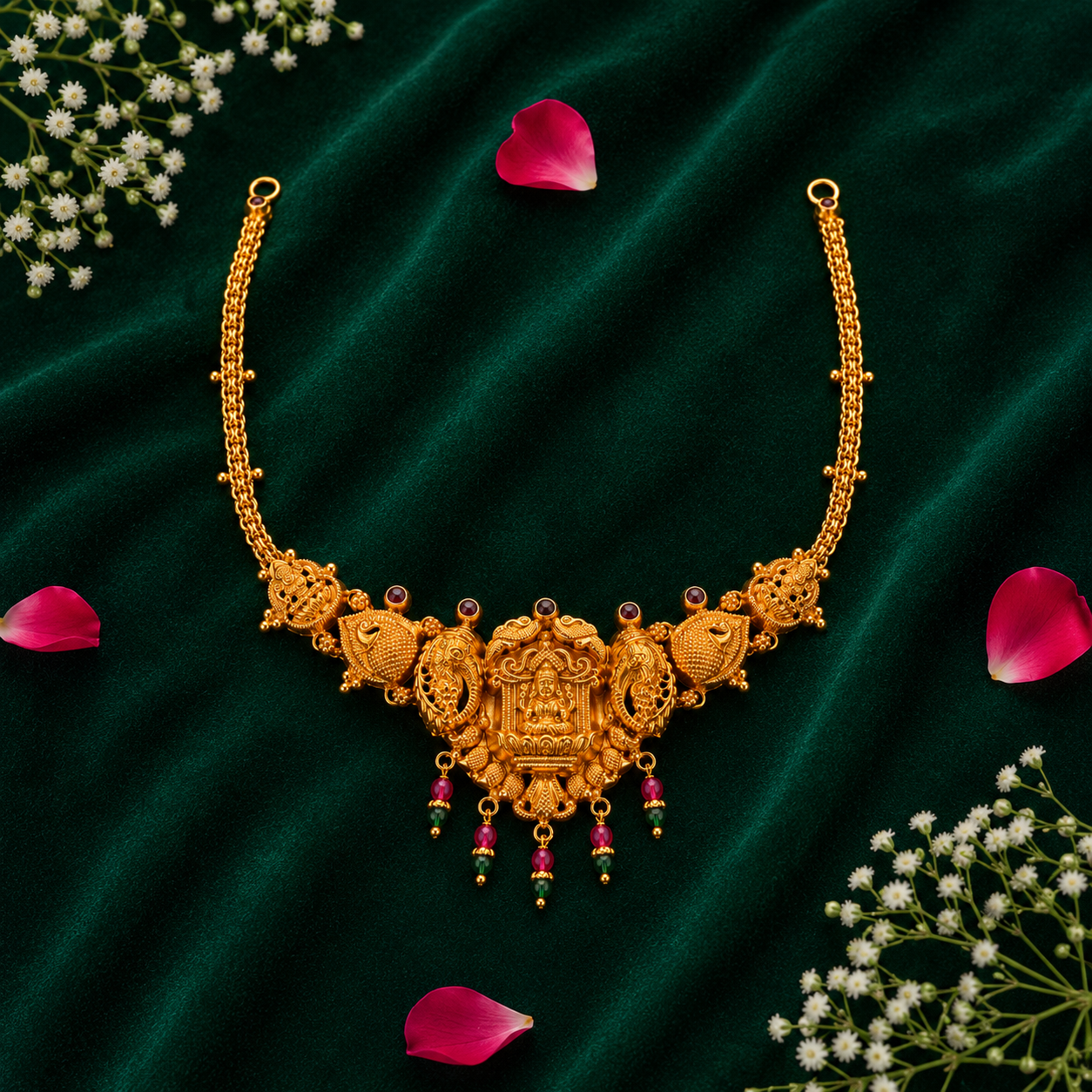 🦢 Padmakamala Lakshmi Temple Necklace - 11.135GM