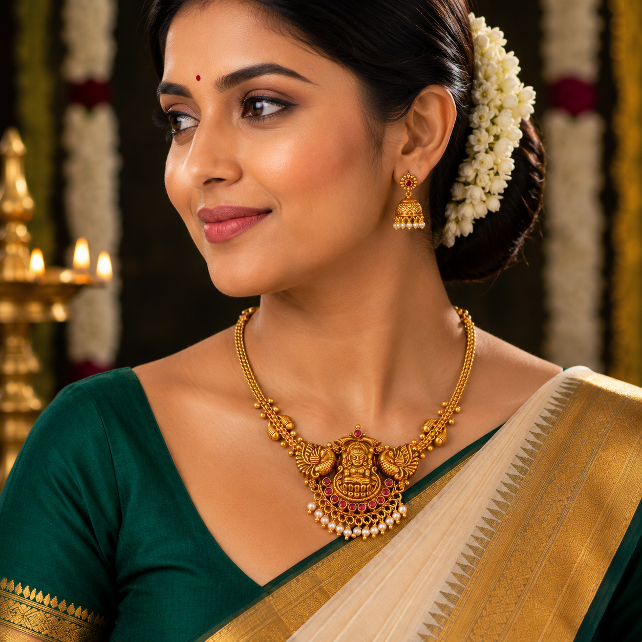 🌼 Kamalapriya Lakshmi Pearl Necklace - 13.655GM
