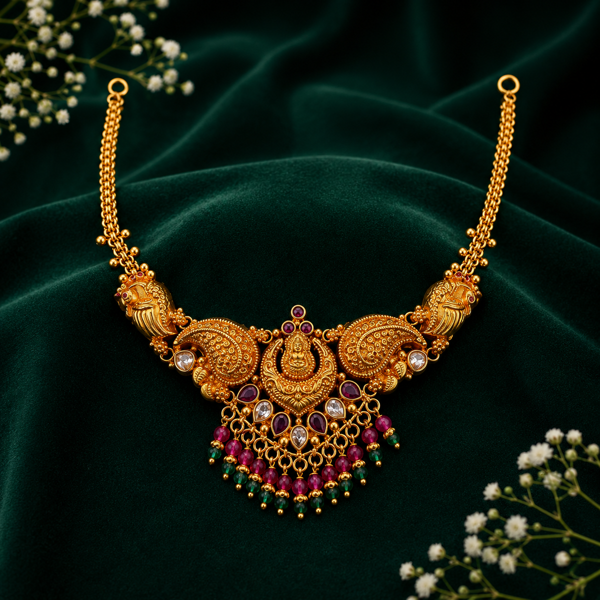 🦚 Sriratnamala Lakshmi Temple Necklace - 12.595GM