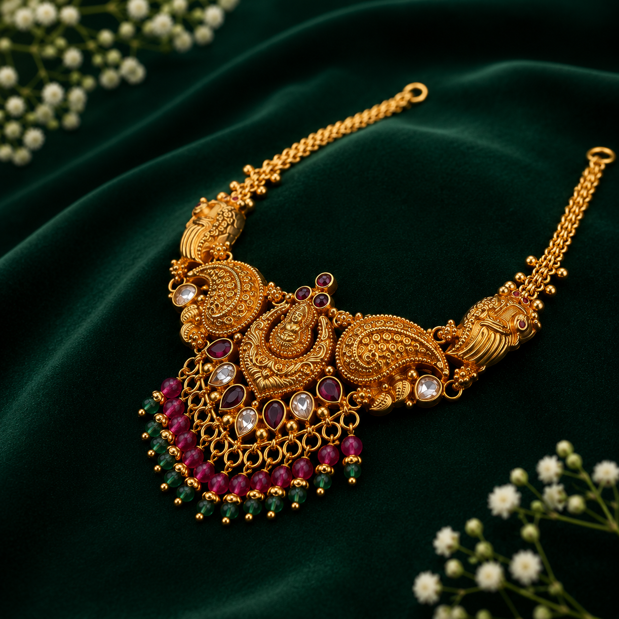 🦚 Sriratnamala Lakshmi Temple Necklace - 12.595GM