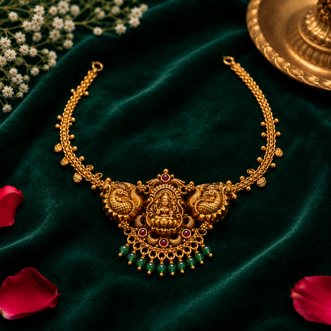🌿 Vaijayanti Lakshmi Peacock Necklace - 10.463GM
