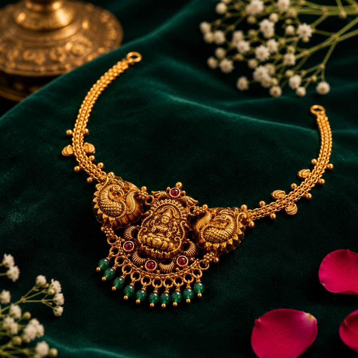 🌿 Vaijayanti Lakshmi Peacock Necklace - 10.463GM