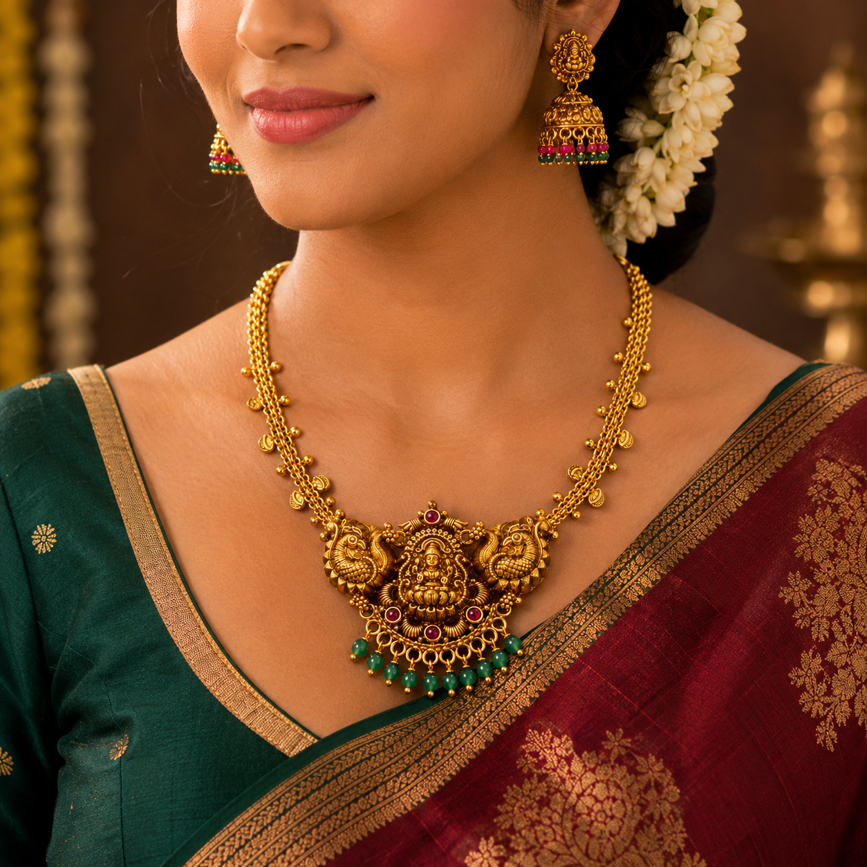 🌿 Vaijayanti Lakshmi Peacock Necklace - 10.463GM