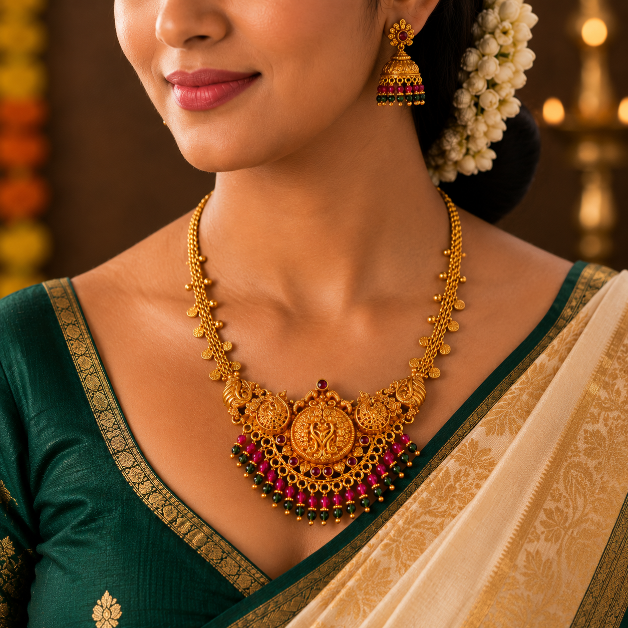 🌺 Svarnika Heritage Temple Necklace - 14.576GM