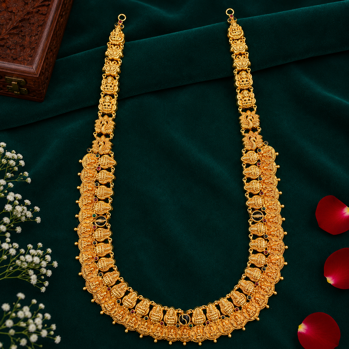 🦚 Ratnadevi Kasu Lakshmi Necklace - 43.125GM