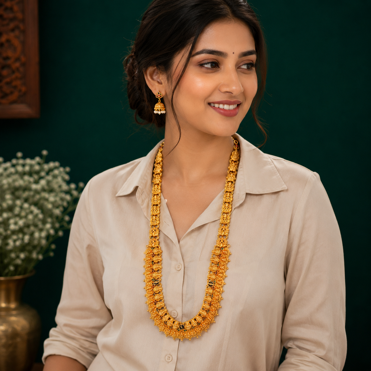 🦚 Ratnadevi Kasu Lakshmi Necklace - 43.125GM
