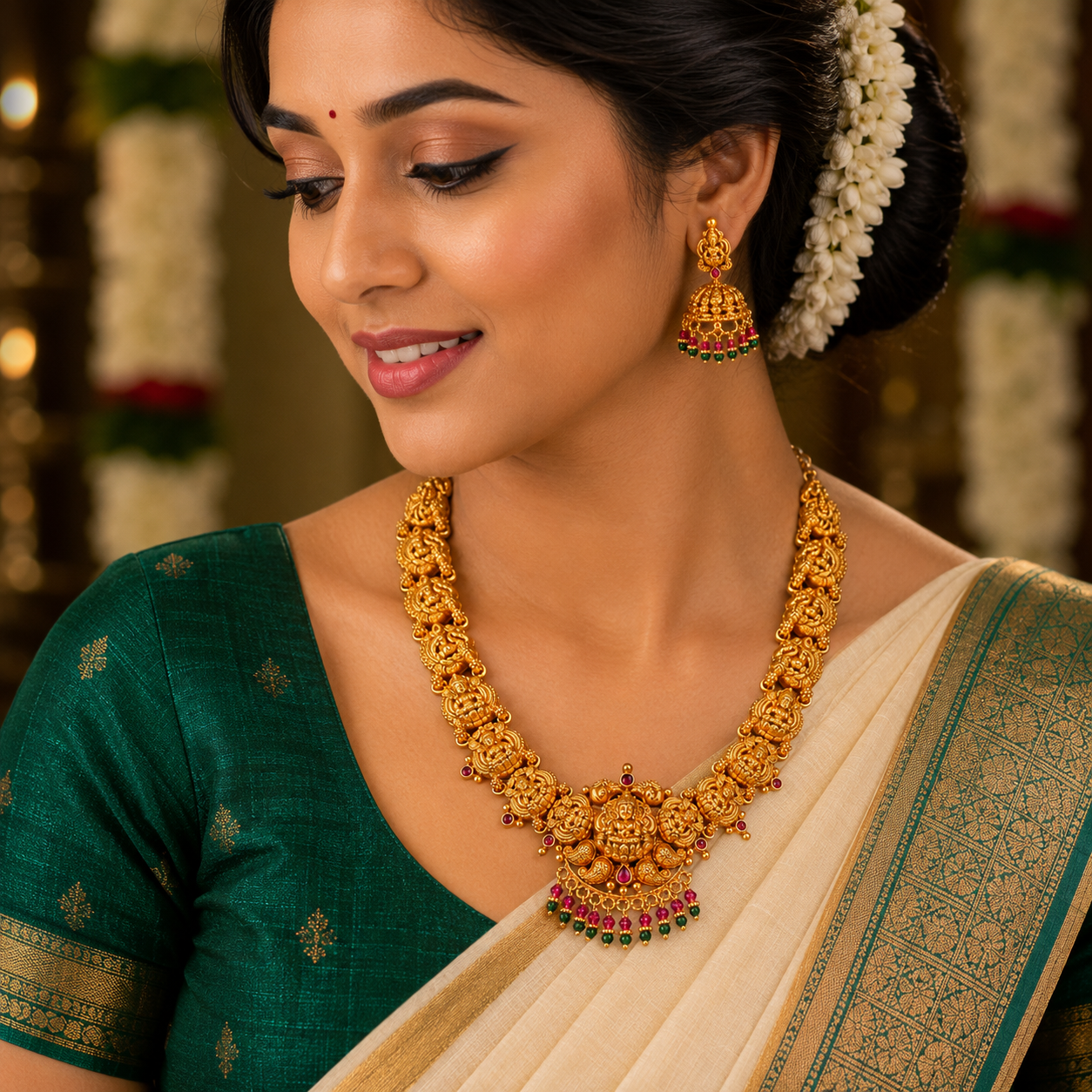 👑 Rajarajeshwari Temple Lakshmi Necklace - 17.592GM